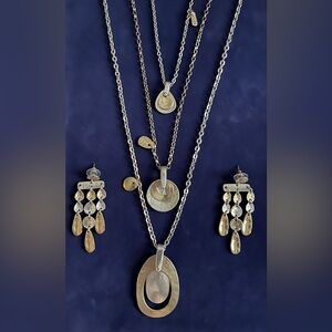 Chicos Brass and Silver/ 4 Layered Necklaces /Outer 18”16”/12”/10” Earrings 2”